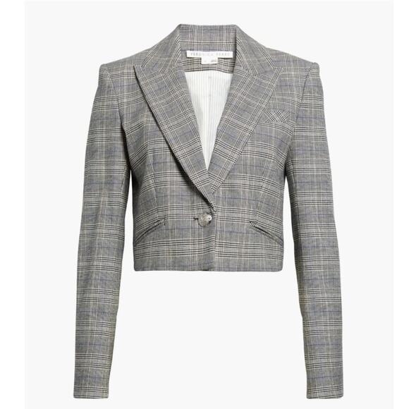 Veronica Beard Fabiola Jacket In Heather Grey / Blue Multi 10 Plaid Crop Blazer - Picture 3 of 16